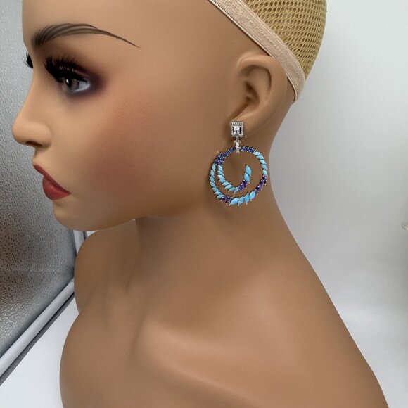 BLUE PURPLE CZ SILVER STATEMENT EARRINGS - Picture 4 of 4